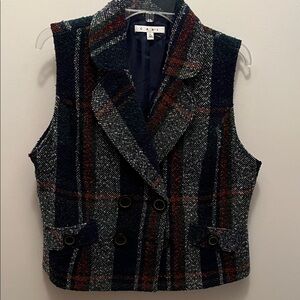 CAbi Double-Breasted Plaid Tweed Vest